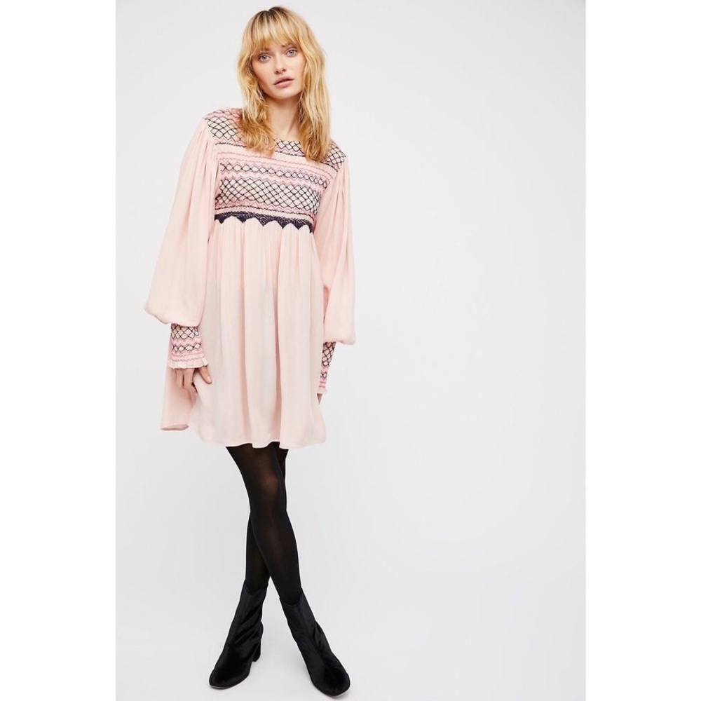 Free People Pink Late Night Picnic Smock  Dress